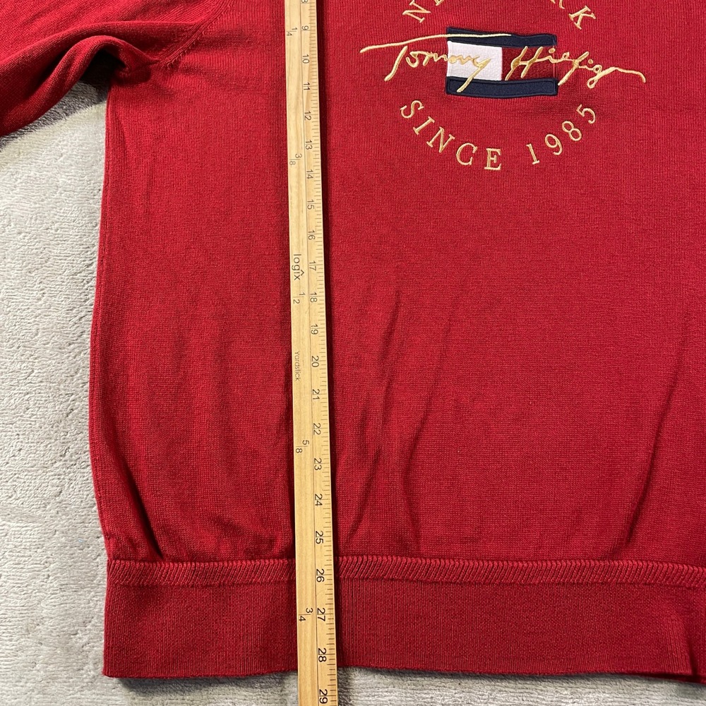 Tommy Hilfiger Sweater Mens XL Red Crewneck Embroidered Logo Preppy Casual - Picture 6 of 11